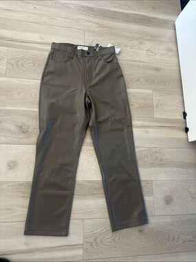 Abercrombie & Fitch Olive Brown Straight-Leg Faux Leather Pants